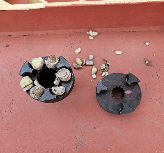 Coupling spider broken in pieces